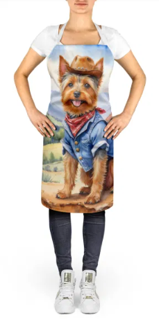 Australian Terrier - Welcome Cowboy Apron for Cooking, Baking and Crafts for Adult Women and Men - Unisex Large