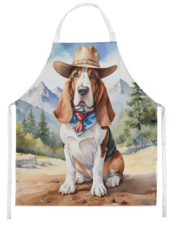 Basset Hound - Welcome Cowboy Apron for Cooking, Baking and Crafts for Adult Women and Men - Unisex Large