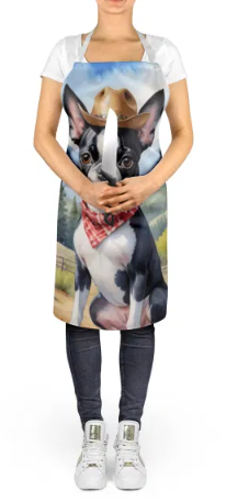 Boston Terrier - Welcome Cowboy Apron for Cooking, Baking and Crafts for Adult Women and Men - Unisex Large