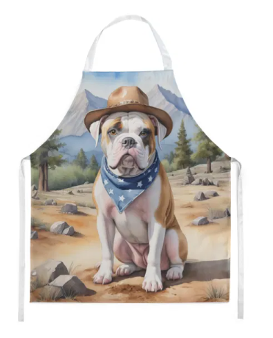 American Bulldog - Welcome Cowboy Apron for Cooking, Baking and Crafts for Adult Women and Men - Unisex Large