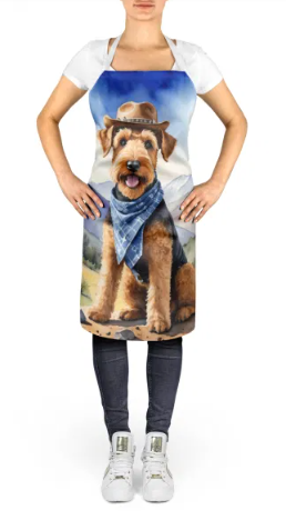 Airedale Terrier - Welcome Cowboy Apron for Cooking, Baking and Crafts for Adult Women and Men - Unisex Large