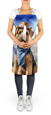 Airedale Terrier - Welcome Cowboy Apron for Cooking, Baking and Crafts for Adult Women and Men - Unisex Large