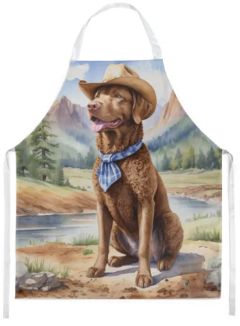 Chesapeake Bay Retriever - Welcome Cowboy Apron for Cooking, Baking and Crafts for Adult Women and Men - Unisex Large