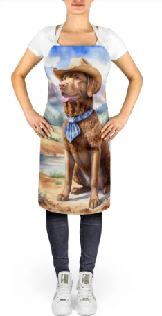 Chesapeake Bay Retriever - Welcome Cowboy Apron for Cooking, Baking and Crafts for Adult Women and Men - Unisex Large