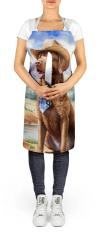 Chesapeake Bay Retriever - Welcome Cowboy Apron for Cooking, Baking and Crafts for Adult Women and Men - Unisex Large