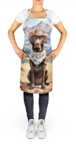 Chocolate Labrador Retriever - Welcome Cowboy Apron for Cooking, Baking and Crafts for Adult Women and Men - Unisex Large