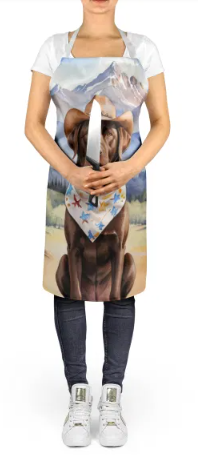 Chocolate Labrador Retriever - Welcome Cowboy Apron for Cooking, Baking and Crafts for Adult Women and Men - Unisex Large