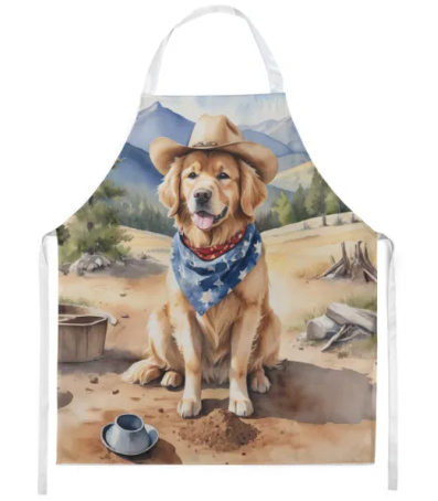 Golden Retriever - Welcome Cowboy Apron for Cooking, Baking and Crafts for Adult Women and Men - Unisex Large