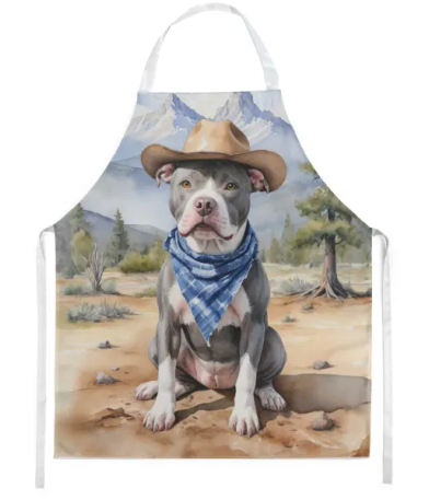 Pit Bull Terrier III - Welcome Cowboy Apron for Cooking, Baking and Crafts for Adult Women and Men - Unisex Large