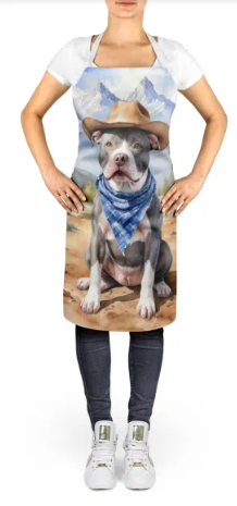 Pit Bull Terrier III - Welcome Cowboy Apron for Cooking, Baking and Crafts for Adult Women and Men - Unisex Large