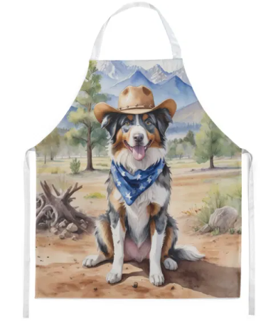 Australian Shepherd - Welcome Cowboy Apron for Cooking, Baking and Crafts for Adult Women and Men - Unisex Large