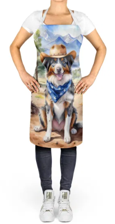 Australian Shepherd - Welcome Cowboy Apron for Cooking, Baking and Crafts for Adult Women and Men - Unisex Large