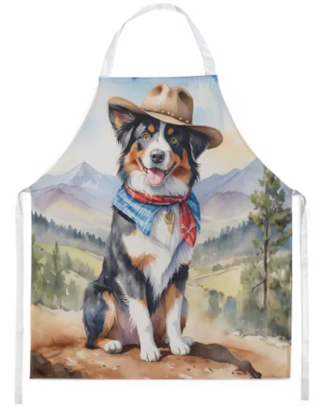 Australian Shepherd II - Welcome Cowboy Apron for Cooking, Baking and Crafts for Adult Women and Men - Unisex Large