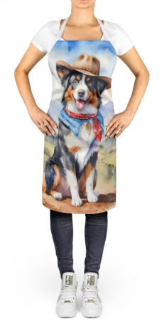 Australian Shepherd II - Welcome Cowboy Apron for Cooking, Baking and Crafts for Adult Women and Men - Unisex Large