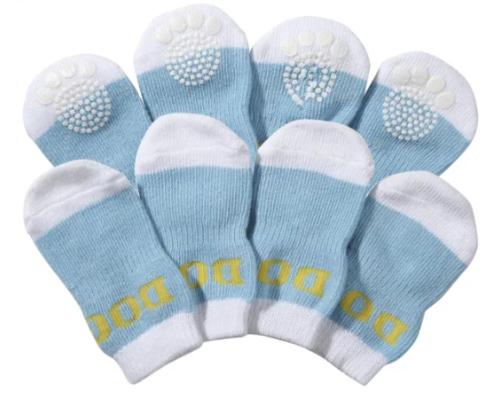 Pet Life - Rubberized Sole Non-Slip Socks for Dogs - Light Blue/White