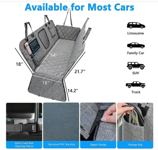 Waterproof Durable Car Back Seat Cover with Storage Pocket for Pets