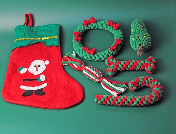 Christmas Stocking with 5 Knotted Rope Chew Toy Set For Dog