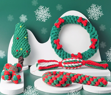 Christmas Stocking with 5 Knotted Rope Chew Toy Set For Dog