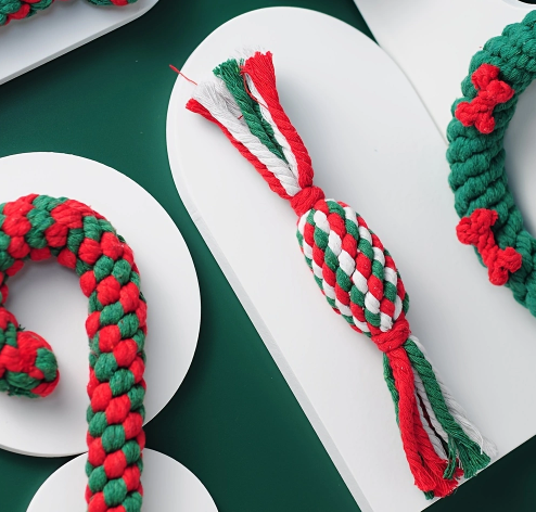 Christmas Stocking with 5 Knotted Rope Chew Toy Set For Dog