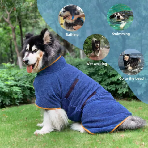 Super Absorbent Microfiber Bathrobe-Towel for Medium and Large Dogs