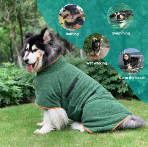 Super Absorbent Microfiber Bathrobe-Towel for Medium and Large Dogs