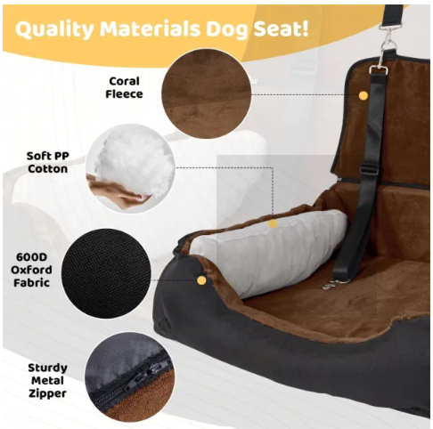 Car Travel Seat with Storage Bag and Safety Belt for Small and Medium Dogs