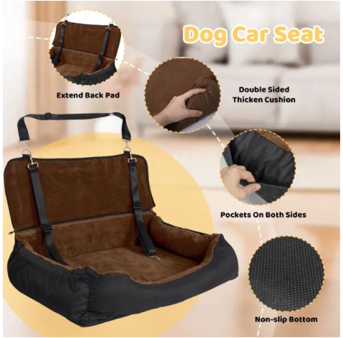 Car Travel Seat with Storage Bag and Safety Belt for Small and Medium Dogs