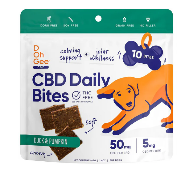 D Oh Gee Brand CBD Daily Duck and Pumpkin Bites for Dogs - 10 Count (50MG CBD Per Bag)