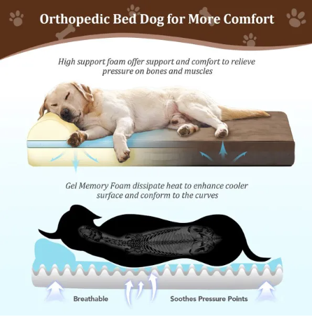 Durable Flannel Fabric Orthopedic Bed with Pillow for Large Dogs