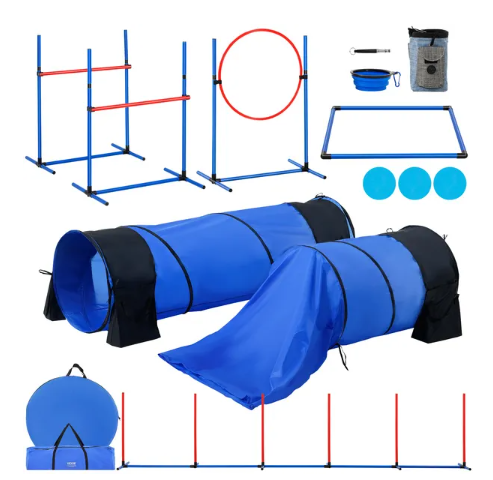 Agility Training Equipment 7 PCS Set with Hurdles, 2 Tunnels, Jump Ring for Dogs