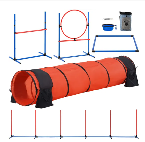 5 Piece - Agility Training Equipment Set Upgrade with Hurdles, Extended Tunnel for Dogs