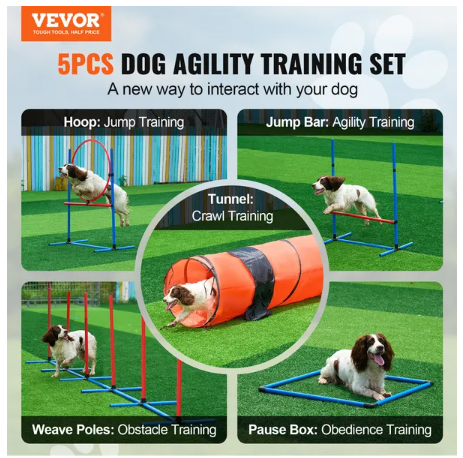 5 Piece - Agility Training Equipment Set Upgrade with Hurdles, Extended Tunnel for Dogs