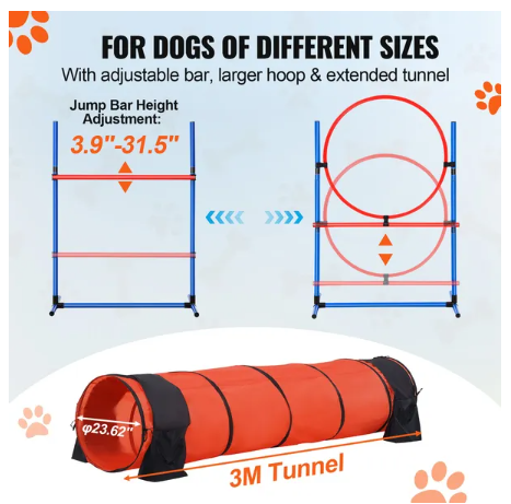 5 Piece - Agility Training Equipment Set Upgrade with Hurdles, Extended Tunnel for Dogs