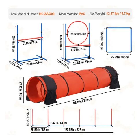 5 Piece - Agility Training Equipment Set Upgrade with Hurdles, Extended Tunnel for Dogs