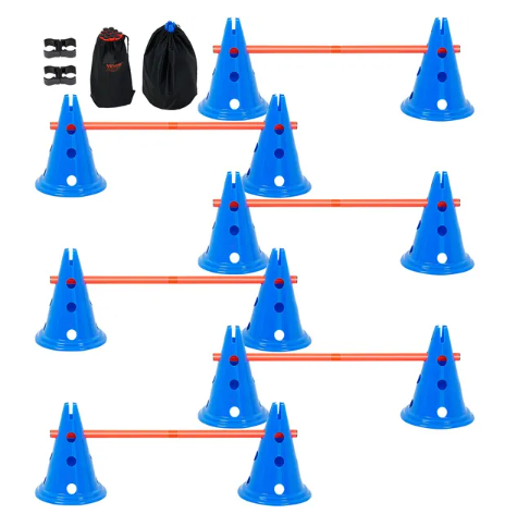 Agility Training Hurdle/Cone Set - 12 Cones, 6 Rods with Storage Bag for Dogs