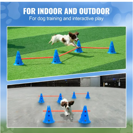 Agility Training Hurdle/Cone Set - 12 Cones, 6 Rods with Storage Bag for Dogs