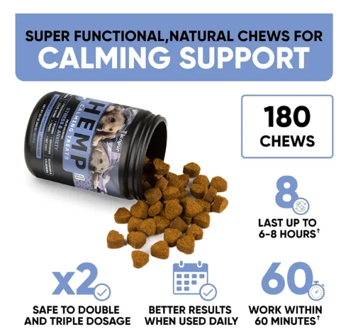 Natural Calming Chews with Hemp Oil Hip and Joint Health Tasty Dog Calming Treats - 180 Count