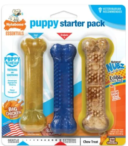 Nylabone Puppy Chew Toy Starter Pack - Dogs up to 25 lbs.