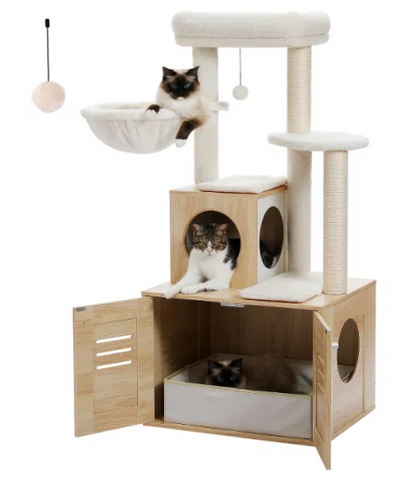 Modern Cat Tree Condo with Litter Box Enclosure