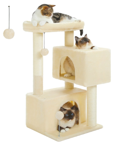 31.5" Cat Tree Tower with Dual Large Condos for All Size Cats