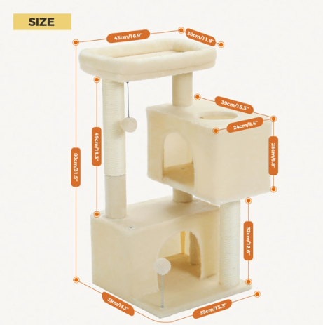 31.5" Cat Tree Tower with Dual Large Condos for All Size Cats