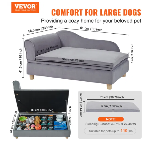 Soft Velvety Sofa Bed for Large-Sized Dogs and Cats - 110 lbs Capacity