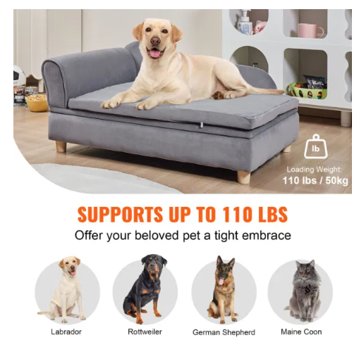 Soft Velvety Sofa Bed for Large-Sized Dogs and Cats - 110 lbs Capacity