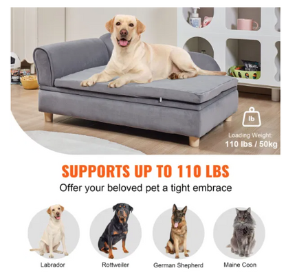 Soft Velvety Sofa Bed for Large-Sized Dogs and Cats - 110 lbs Capacity