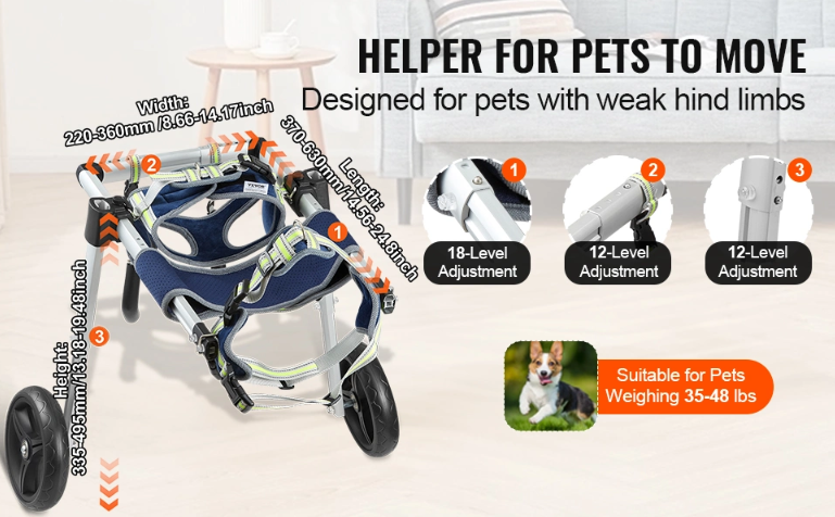 Lightweight Adjustable 2 Wheel Wheelchair/Cart for Back Legs for Dogs