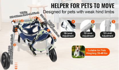 Lightweight Adjustable 2 Wheel Wheelchair/Cart for Back Legs for Dogs