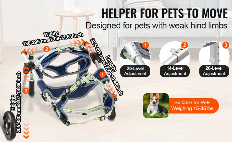 Lightweight Adjustable 2 Wheel Wheelchair/Cart for Back Legs for Dogs