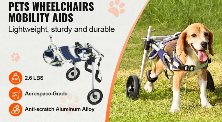 Lightweight Adjustable 2 Wheel Wheelchair/Cart for Back Legs for Dogs