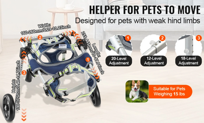 Lightweight Adjustable 2 Wheel Wheelchair/Cart for Back Legs for Dogs