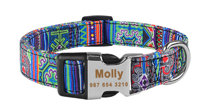 Adjustable Nylon Collar with Engraved Personalized ID Tag for Dogs and Cats